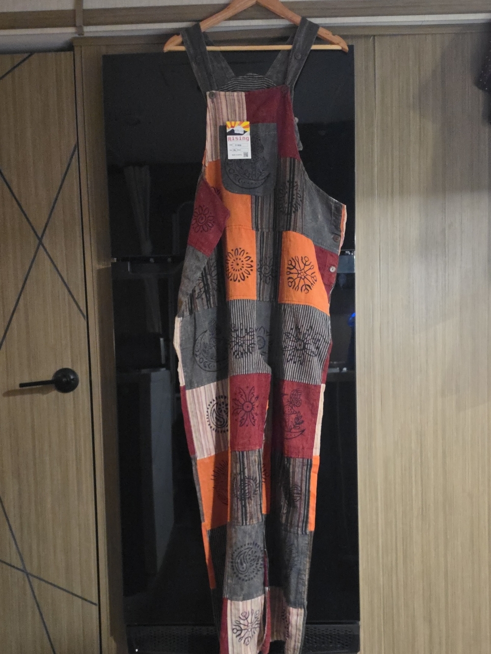 🍄NWT, BOHEMIAN PATCH OVERALLS BY " RISING INTERNATIONAL" 🍂